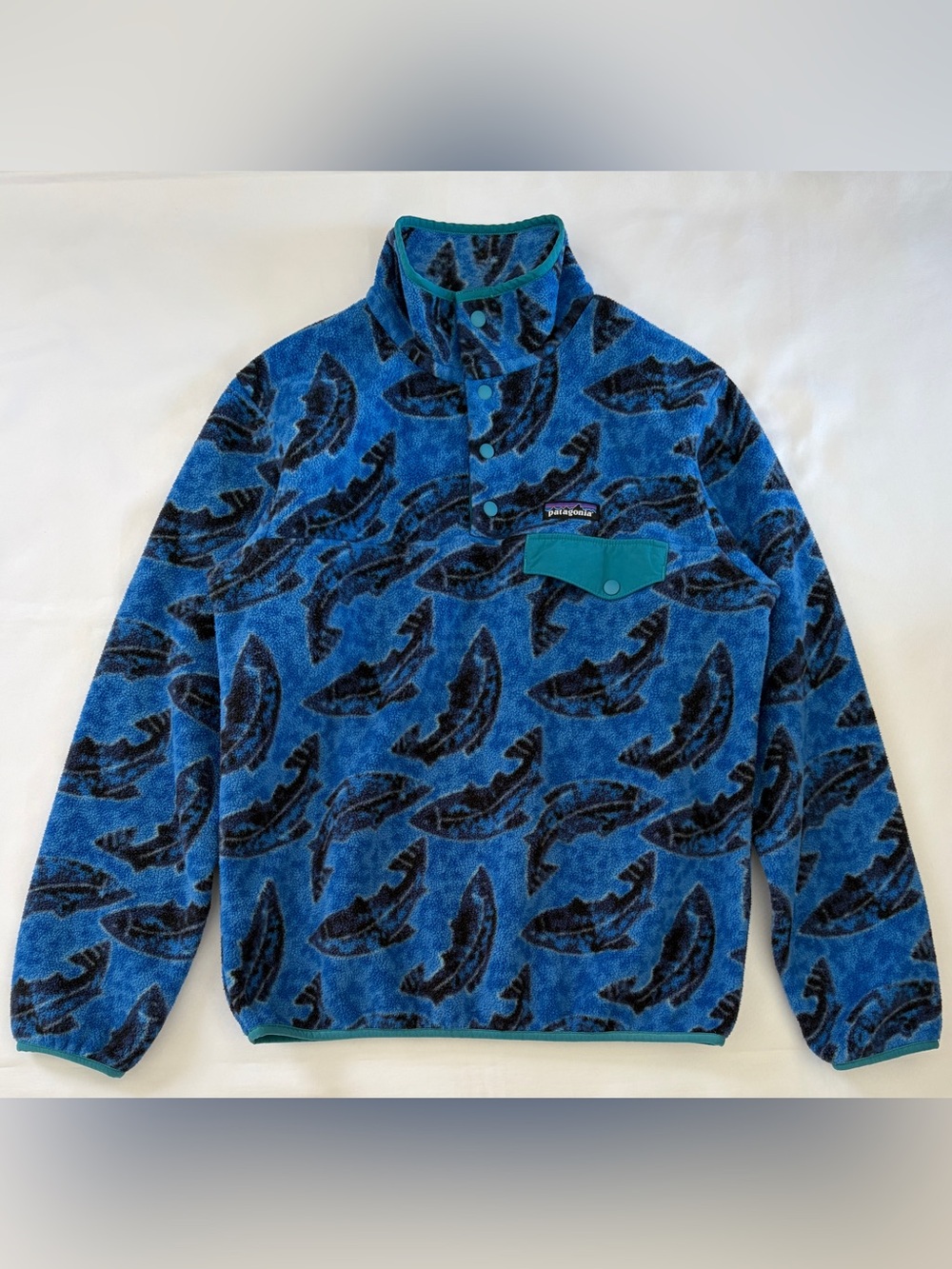 Patagonia Synchilla Snap-T Pullover Women's Size S Leaping Oasis Blue Fish Trout